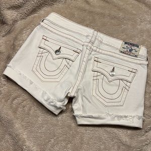 TRUE RELIGION Mid Cut Off Jean Shorts